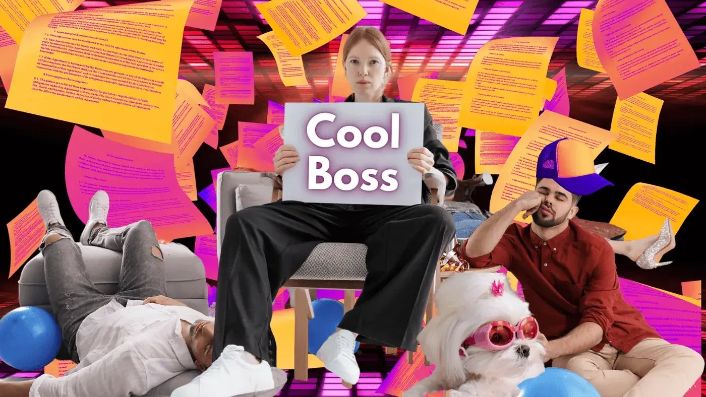 a person holding a sign that says cool boss